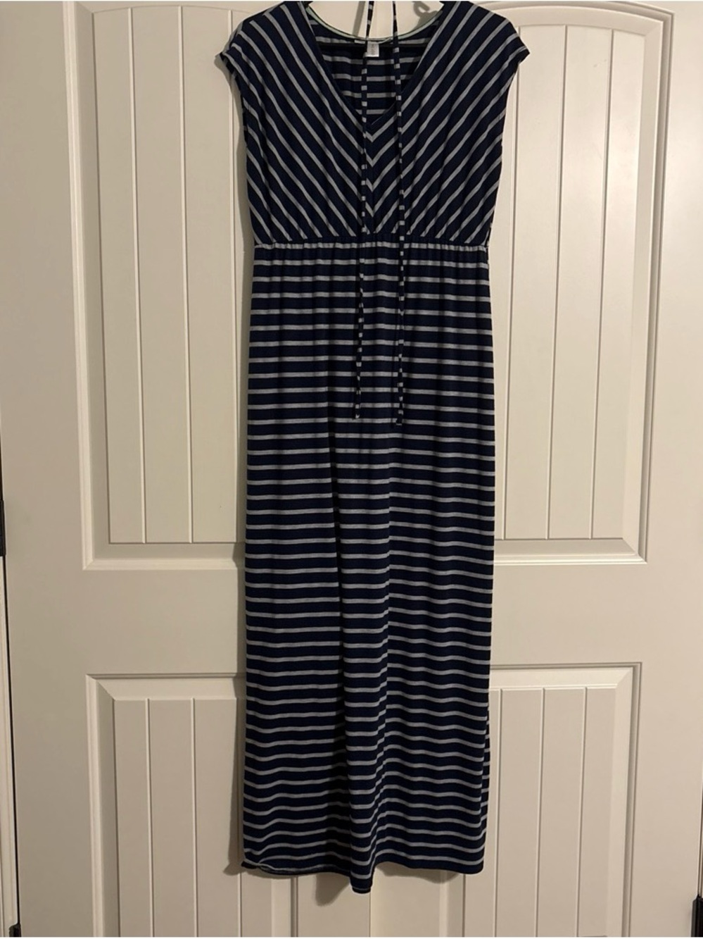 Navy + White Striped Maxi Maternity Dress
